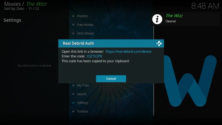 You are then provided with a real-debrid authorization code.