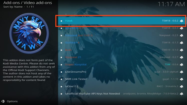click hawk kodi addon