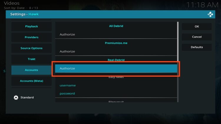 find real-debrid and click authorize