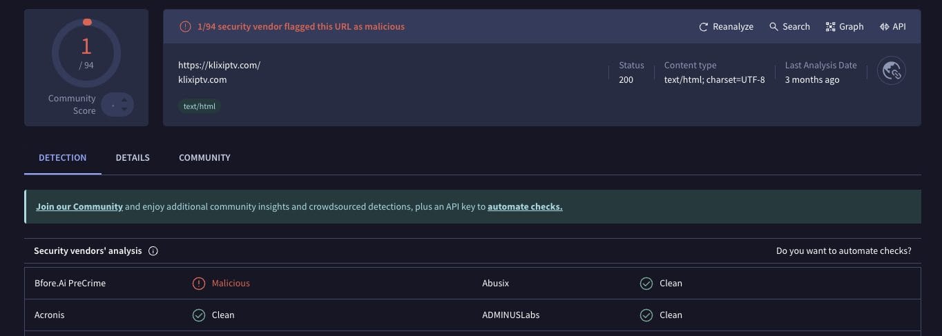 Escaneo total del virus Klix IPTV