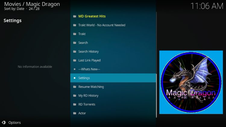 From the main menu, select Settings.