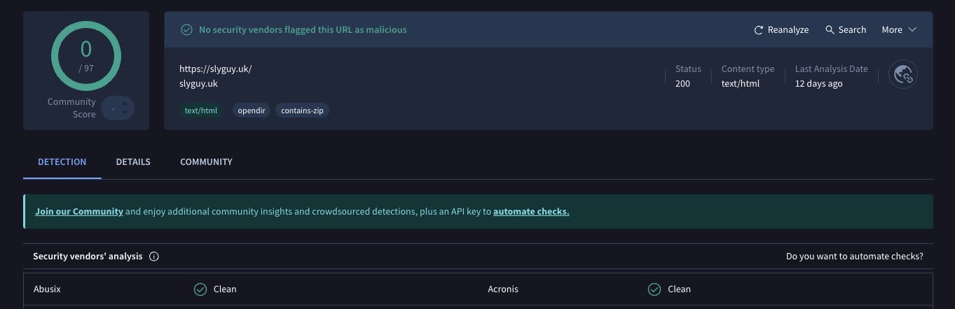SlyGuy Repository VirusTotal Scan