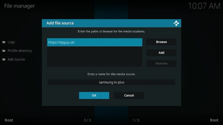 Type "samsung tv plus" or any other name you would like to identify this source as and click OK