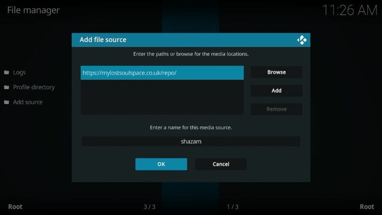 Type "Shazam" or any other name you would like to identify this source as and click OK