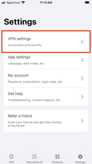choose vpn settings
