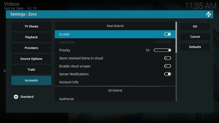 Return to Kodi and you should notice your account is now logged in.
