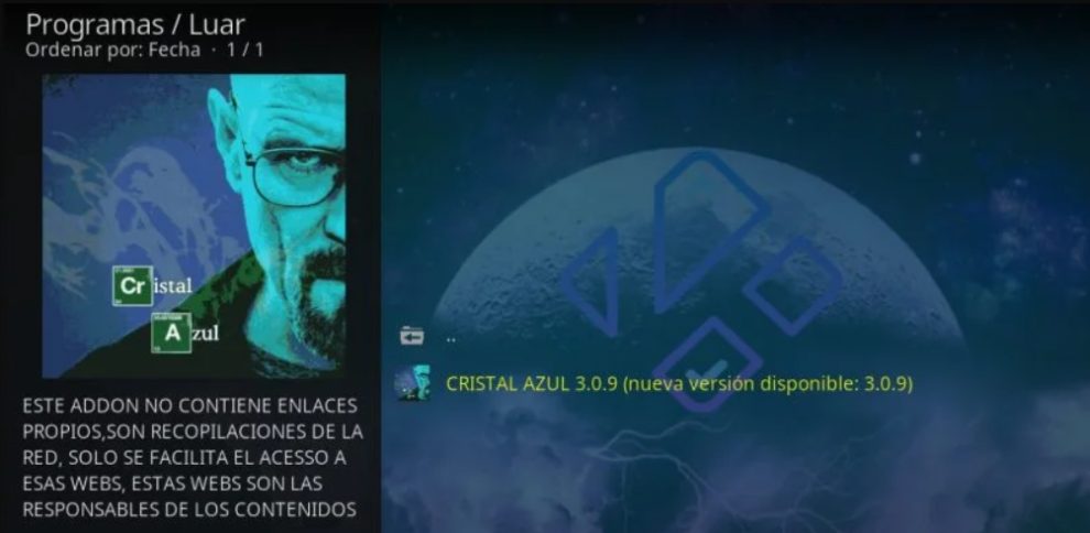 Cristal Azul add-on interface