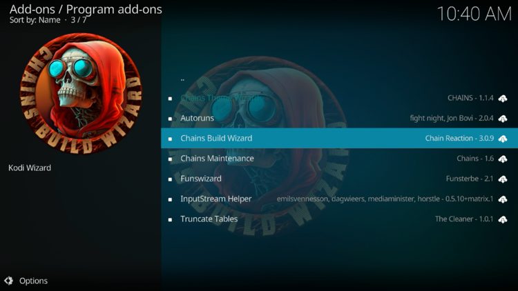 Open the Chains Build Wizard.