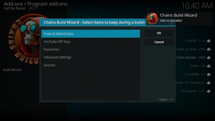 The wizard add-on installed message will now display in the upper right-hand corner.