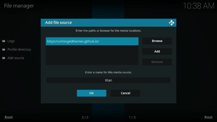 Use any name for the media source and click OK.
