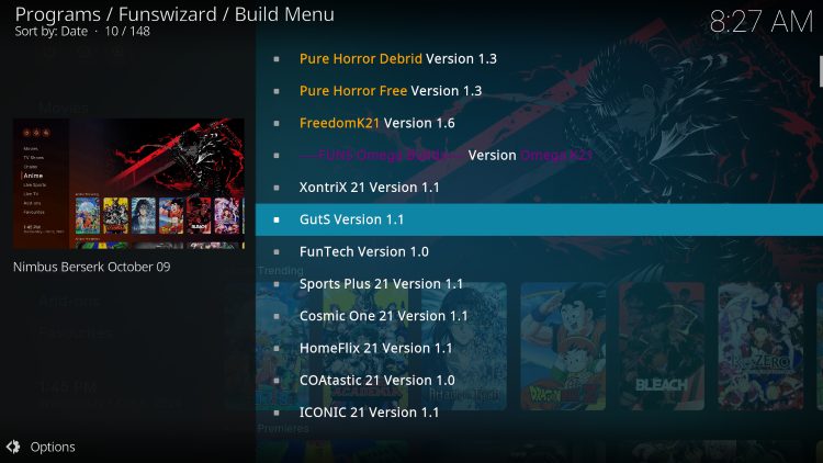 find guts kodi build