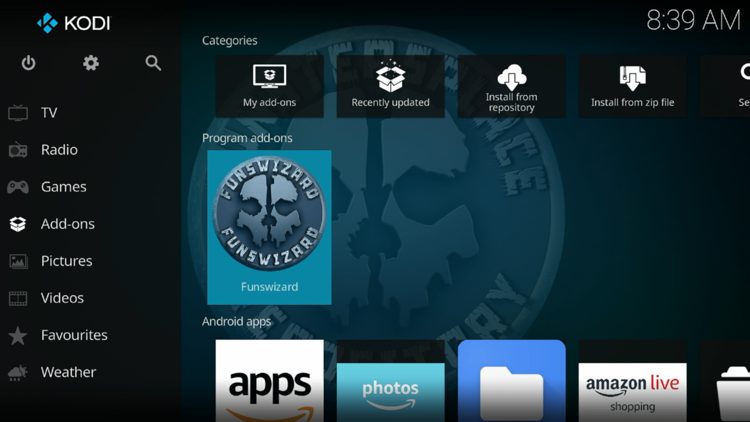 Return back to the home screen of Kodi, hover over Add-ons and click Funswizard under Program add-ons.