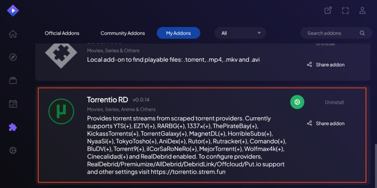 torrentio in my addons list