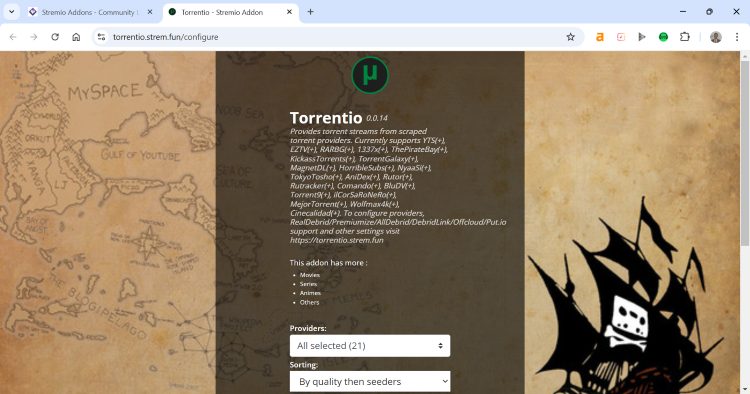 Torrentio configuration page