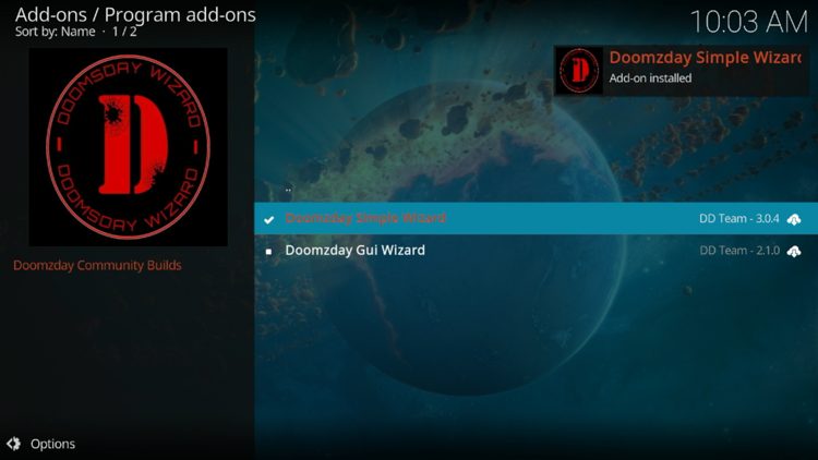 The wizard add-on installed message will now display in the upper right-hand corner.