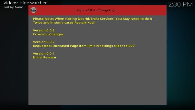 zap changelog