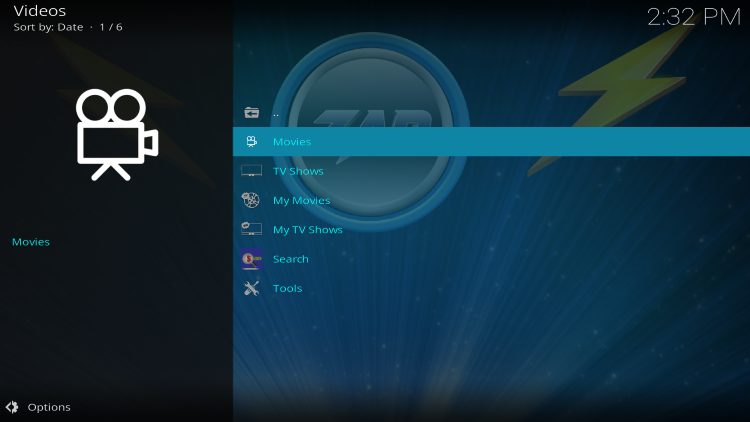 zap kodi addon interface