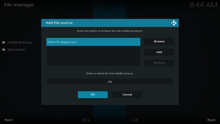 enter sly and click ok again