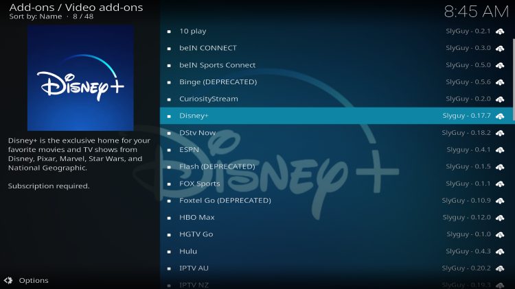 choose disney+ kodi addon
