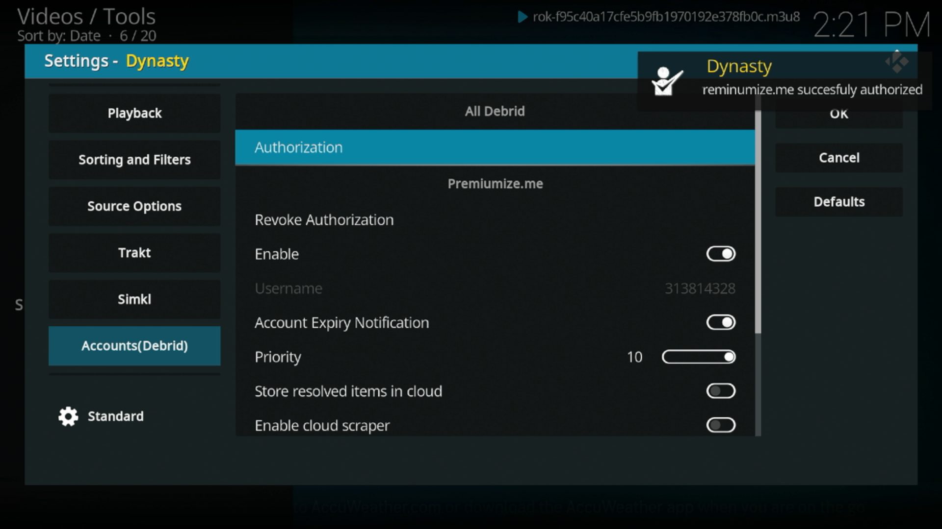 Return to Kodi and you should notice your account is now logged in.