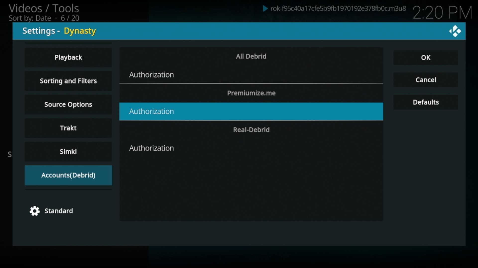Hover over Accounts (Debrid) and select Authorization under Premiumize.