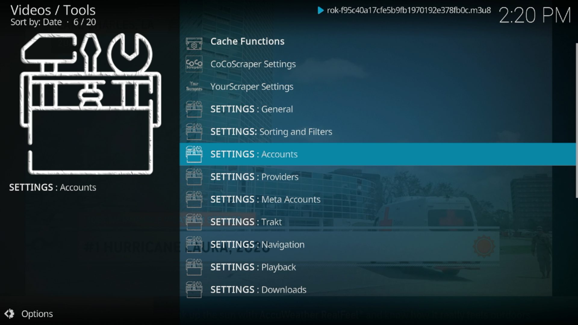 From the main menu, select Settings: Accounts.