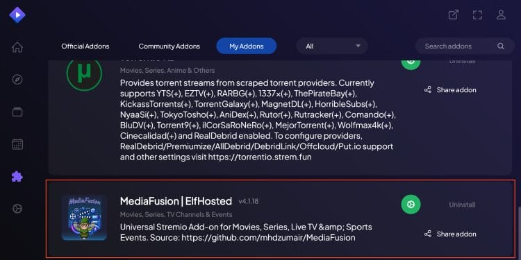 installed addons