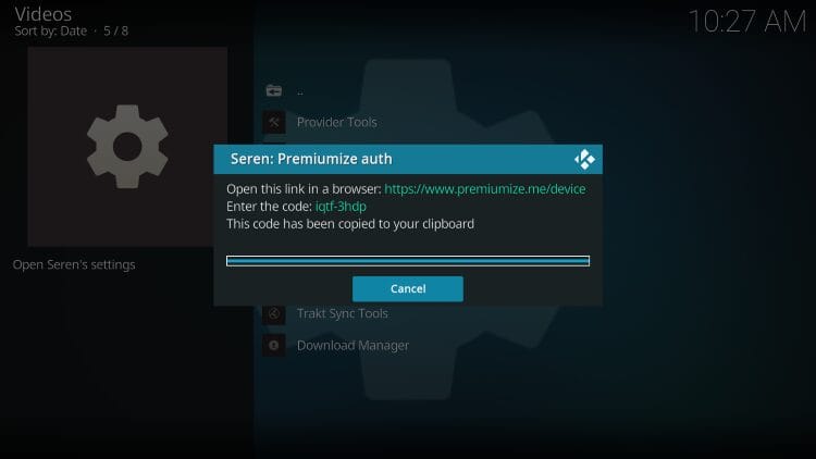 seren kodi authorization code