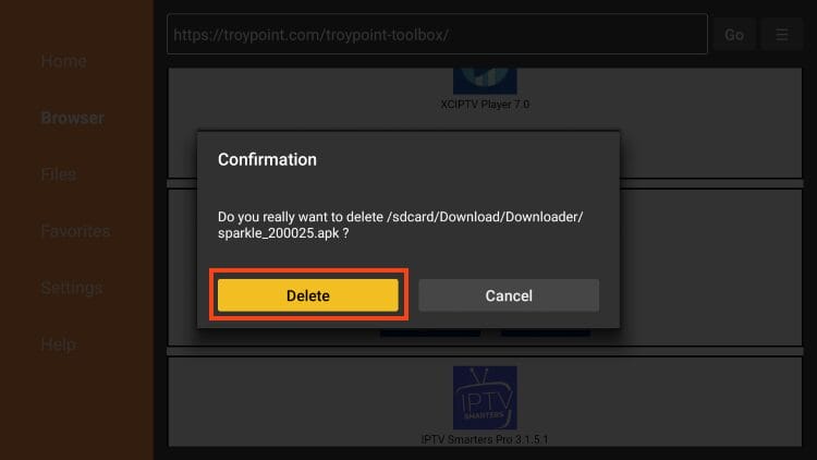 click delete
