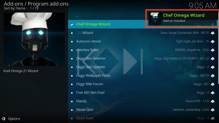 chef wizard installed message