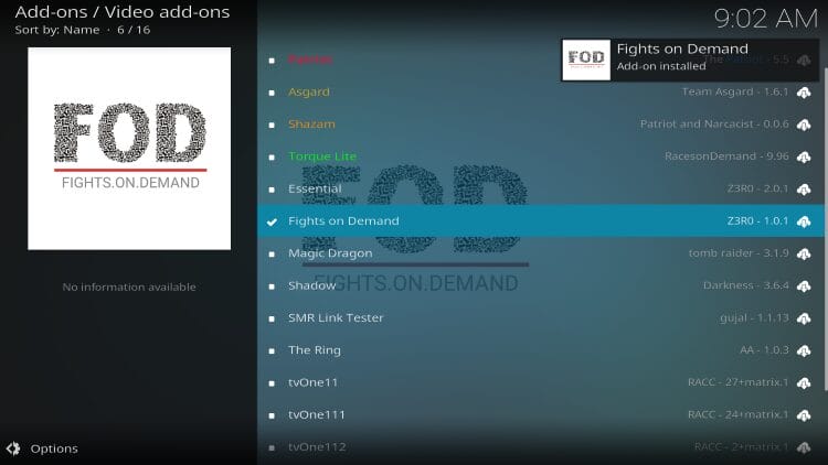 fod addon installed message appears