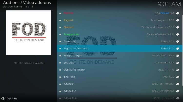 select fights on demand kodi addon