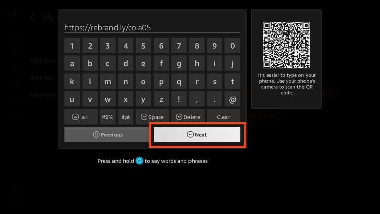 Input https://rebrand.ly/cola05 and click next