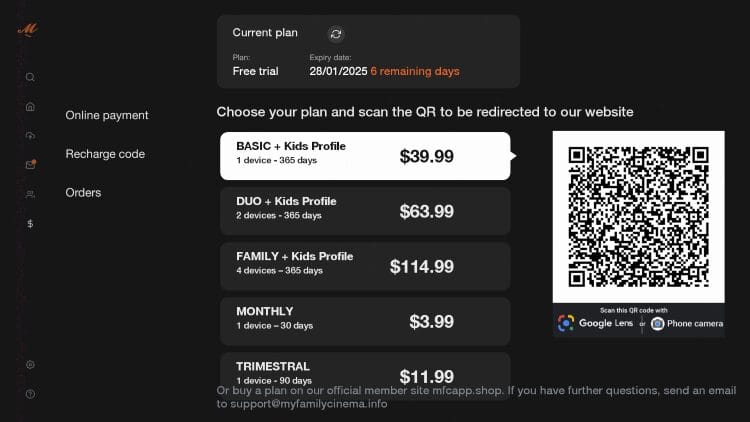plan selections in the app