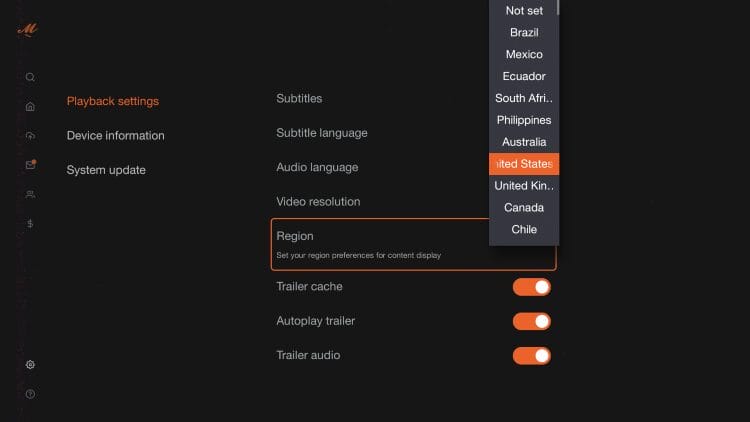 change region/location