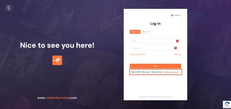 choose create account next to free trial
