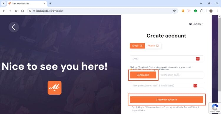 enter email address and click send code