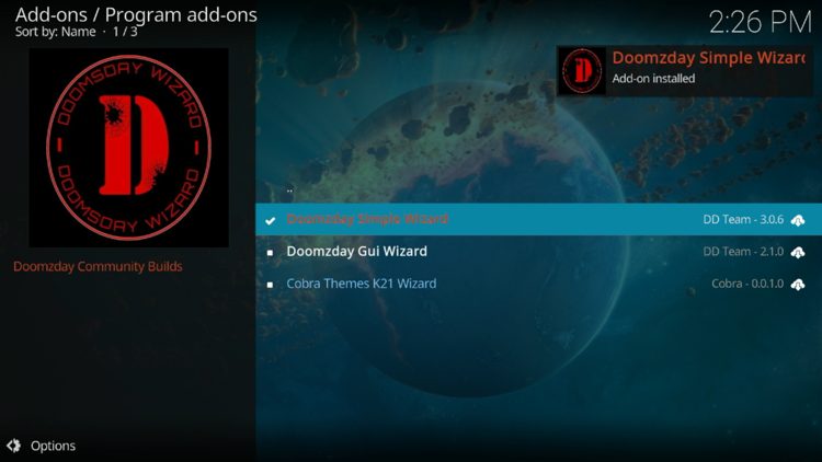 The wizard add-on installed message will now display in the upper right-hand corner.