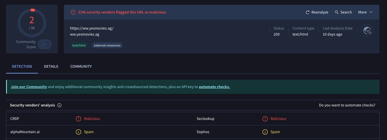 Putlocker Alternative VirusTotal Scan