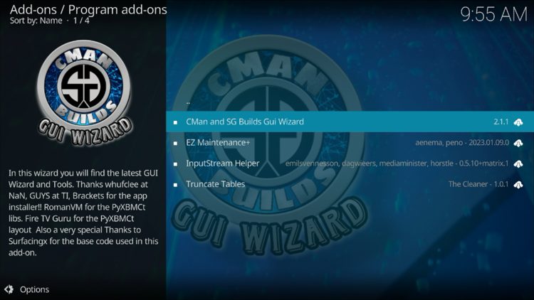 Open the CMan and SG Builds Gui Wizard