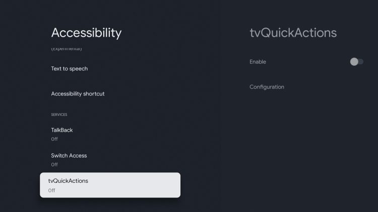 turn tvquickactions to ON