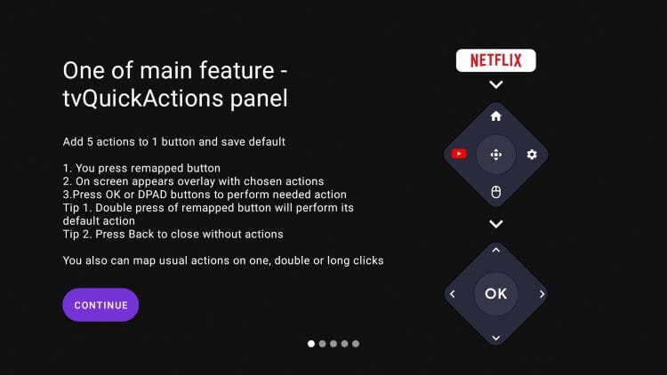 choose continue through introduction messages to adjust screen size on android tv or onn google tv