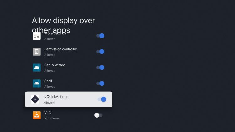 turn toggle on for tvquickactions