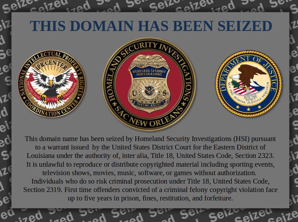 Domain Seizure Message