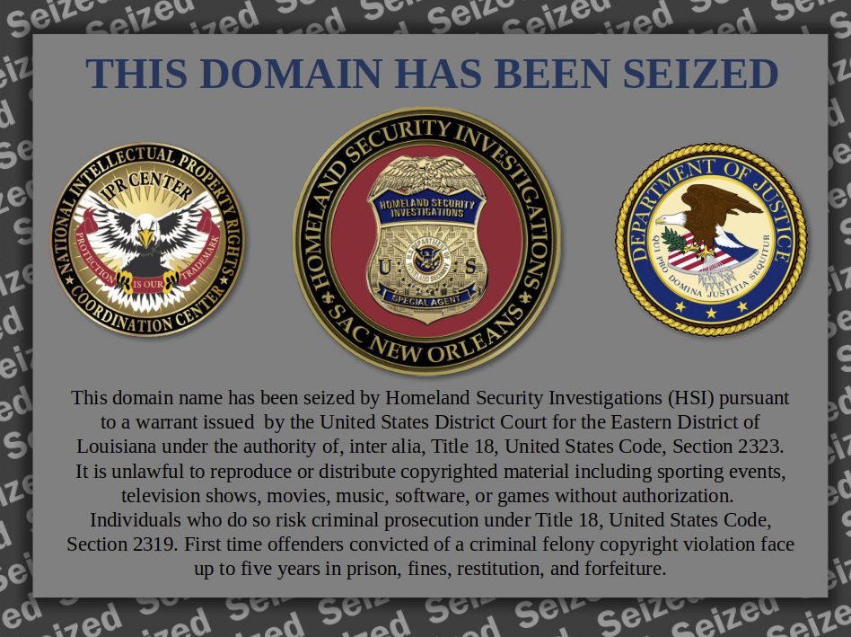 Domain Seizure Message