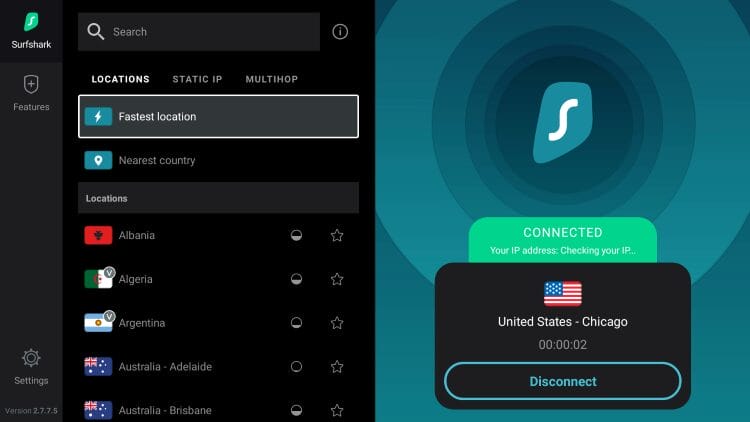 After installing Surfshark, launch the VPN app and connect to any US server.