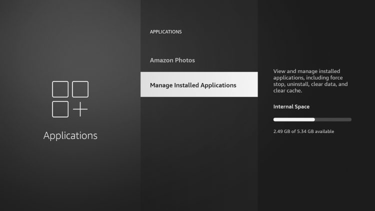 Click Manage Installed Applications.