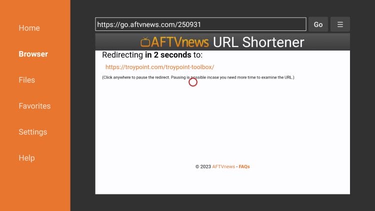redirect page will load
