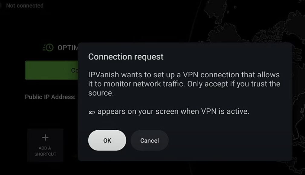 Click OK when this Connection request message appears.