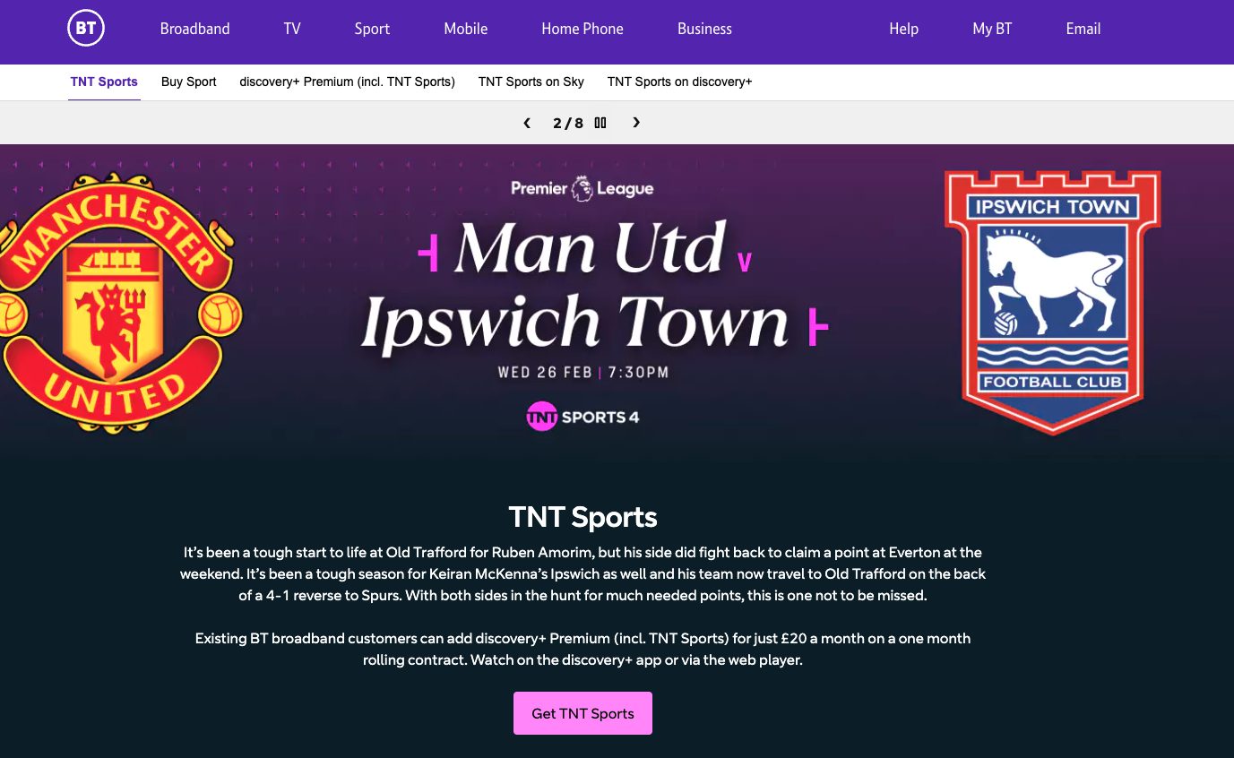 TNT Sports (BT Sport) Website